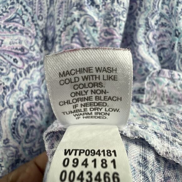 J Jill Love Linen Essential Shirt Sz XL Blue Purple Paisley Button Down Shirt - Picture 9 of 9